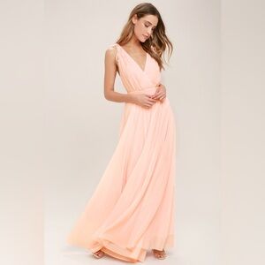 Lulu’s V Neck Sleeveless Pink Backless Flowy Maxi Dress
